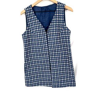 Vintage handmade 60s zip front tunic length vest top blue abstract geometric S M